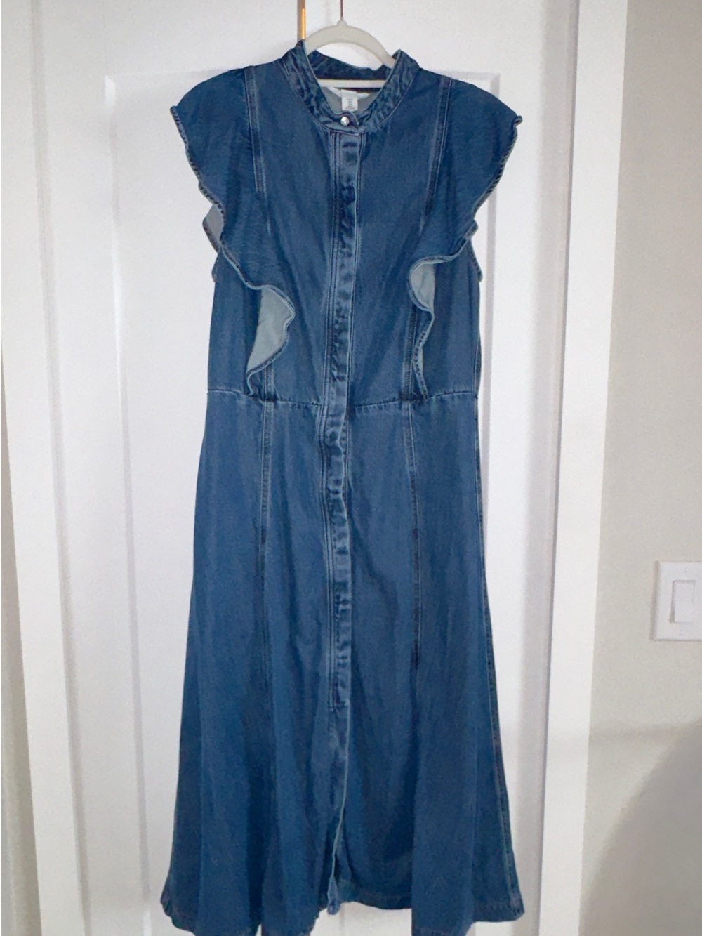 H&M Blue Denim Maxi Dress with Flutter Sleeves